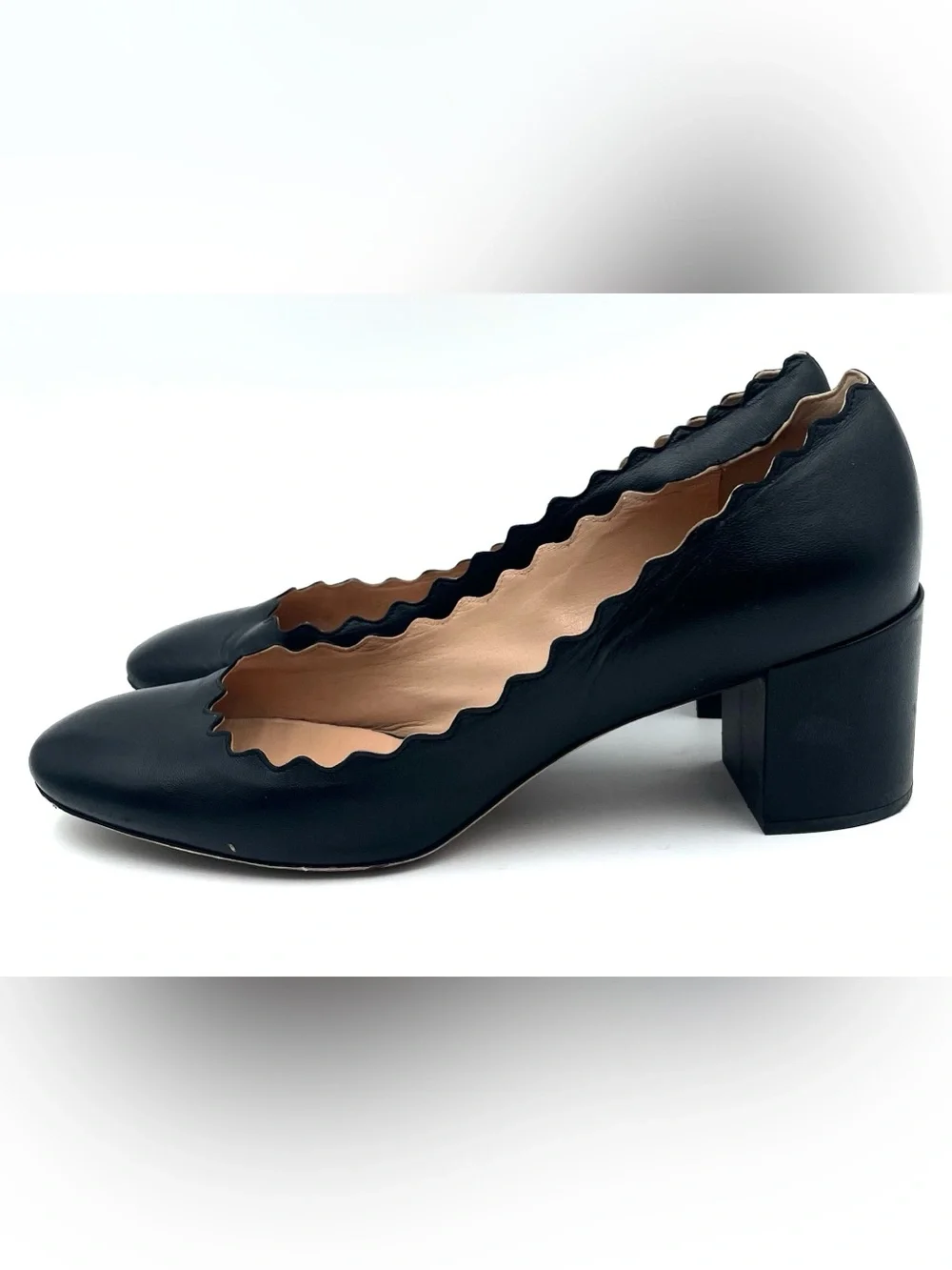 Chloe Lauren Black Scallop Pumps Size 40